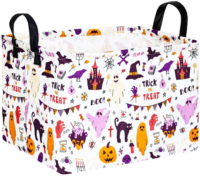 FUULOXE Halloween Gifts Empty Basket Boo Cube Organizer Bins Trick or Treat Spooky Basket Stuffers for Boyfriend Dual Handles for Closet Shelf - Image 1